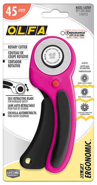 45 MM OLFA ERGONOMIC ROTARY CUTTER  MAGENTA RTY-2DX-MAG