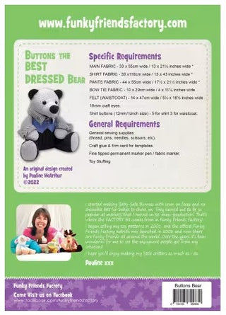 BUTTONS THE BEST DRESSED BEAR FUNKY FRIENDS FACTORY PATTERN