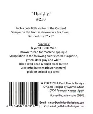 HEDGIE (M) - QUILT DOODLE DESIGNS
