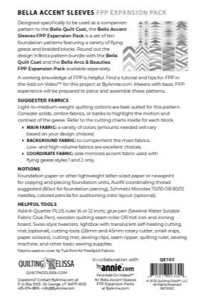 BELLA QUILT COAT ACCENT SLEEVES EXPANSION PACK PATTERN, BYANNIE