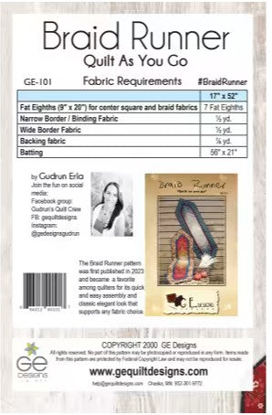 BRAID RUNNER QUILT AS YOU GO BY GE DESIGNS ICELAND  GE101