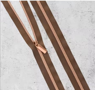 #5 ZIPPERS BY THE YARD - BROWN TAPE ROSE GOLD  - SALLIE TOMATO