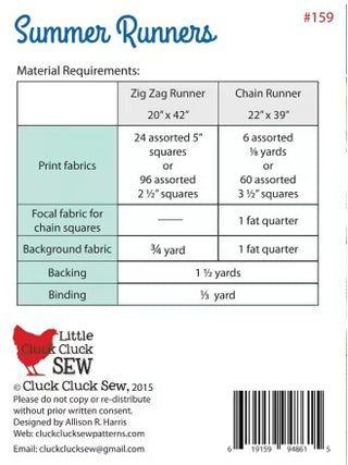 SUMMER RUNNERS, LITTLE CLUCK CLUCK SEW