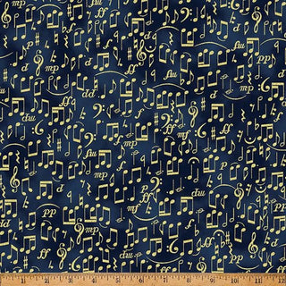 IN A PEAR TREE MUSIC NOTES NAVY GOLD Y7813-19G