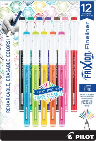 FRIXION FINELINER 12PK ASSORTED COLORS