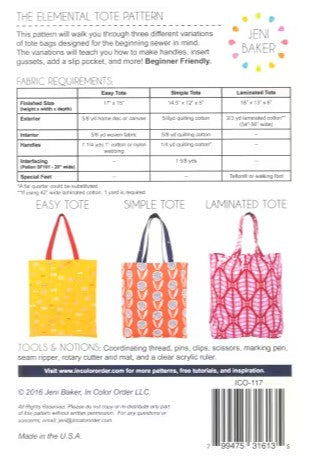 THE ELEMENTAL TOTE THREE TOTE BAGS FOR BEGINNERS JENI BAKER