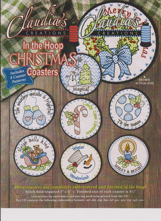 IN THE HOOP CHRISTMAS COASTERS W/CD - CLAUDIA'S CREATIONS