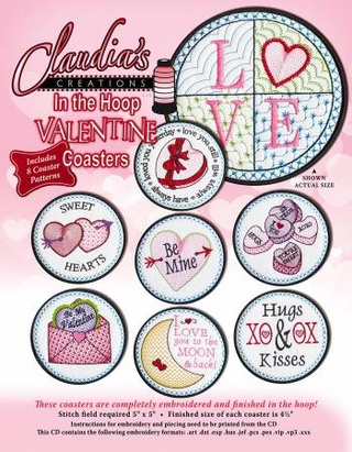 IN THE HOOP VALENTINES DAY COASTERS CD, CLAUDIA'S CREATIONS