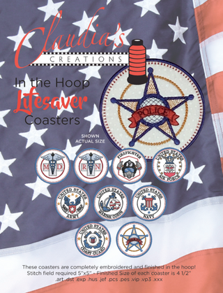 IN THE HOOP LIFESAVE  COASTERS CD, CLAUDIA'S CREATIONS
