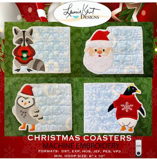 CHRISTMAS COASTERS MACHINE EMBROIDERY BY LAURIE KENT DESIGNS LKD-6709