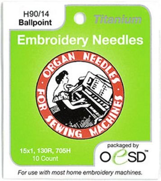 ORGAN TITANIUM EMBRIODERY BALLPOINT NEEDLE PACK - H90/14 BP - 10CT