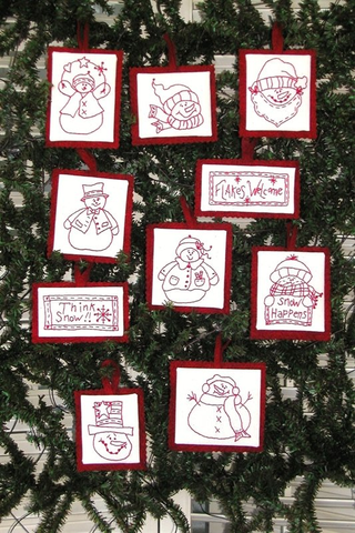 Snowmen Redwork Ornaments