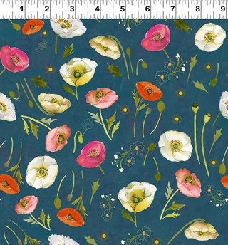 Y3987-105 POPPY DREAMS POPPIES DRK TEAL
