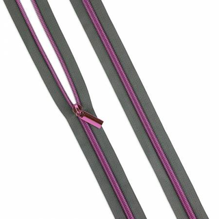 GREY  #5 NYLON TULA PINK COIL ZIPPER
