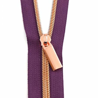#5 Nylon Rose Gold Coil Zipper ~ Purple